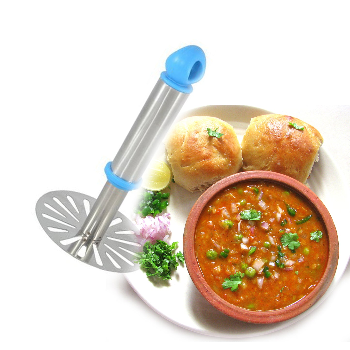 Ganesh Potatopav Bhaji Masher With Plastic Handle Silver  Plastic - Oval Pav Masher Potato 1-piece Smasher Handle Multicolor - Happy Price - Image 5