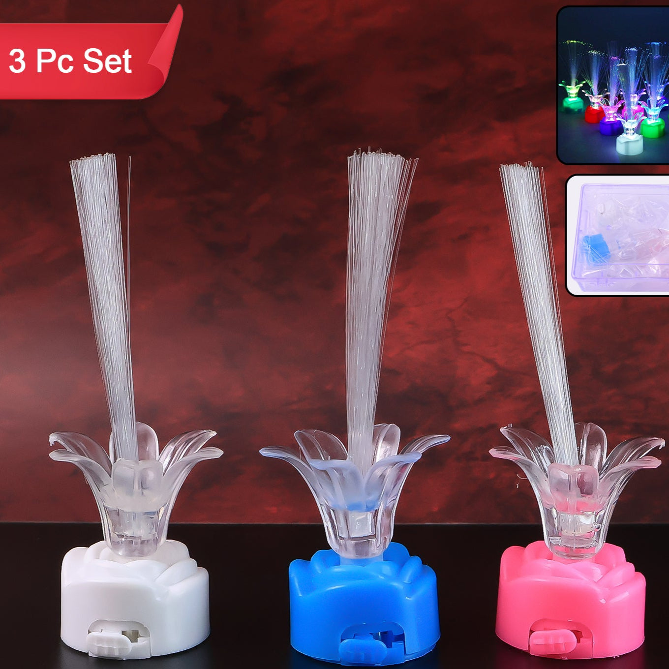 Multi-color Led Fiber Optic Flower Night Lamps (Mix Color  3 Pc) - Happy Price - Image 1
