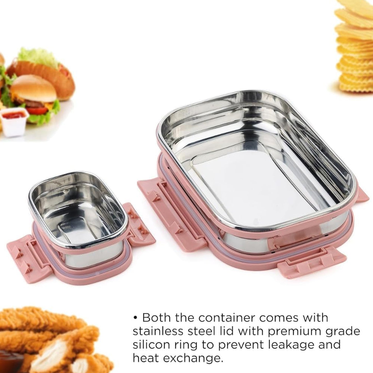 Premium Stainless Steel Leak Proof Air Tight Lunch Boxes (900ml+200ml Approx  2 Pc Set) - Happy Price - Image 7