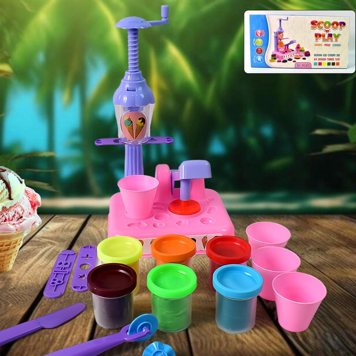 Scoop And Play Set Color Dough For Kids Play Toys Ice Cream Maker Machine (36 Pcs Set) - Happy Price - Image 1