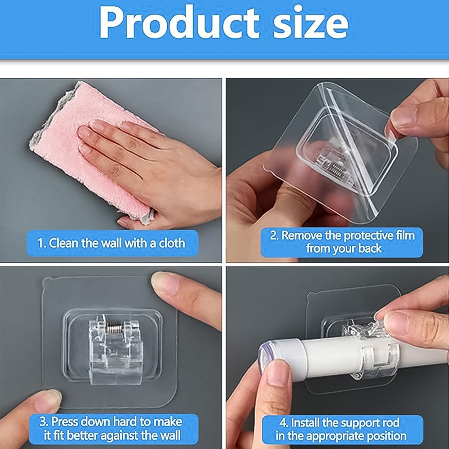 Self-adhesive Transparent Wall With Spring-loaded Anti-slip Clip (1 Pc) - Happy Price - Image 5