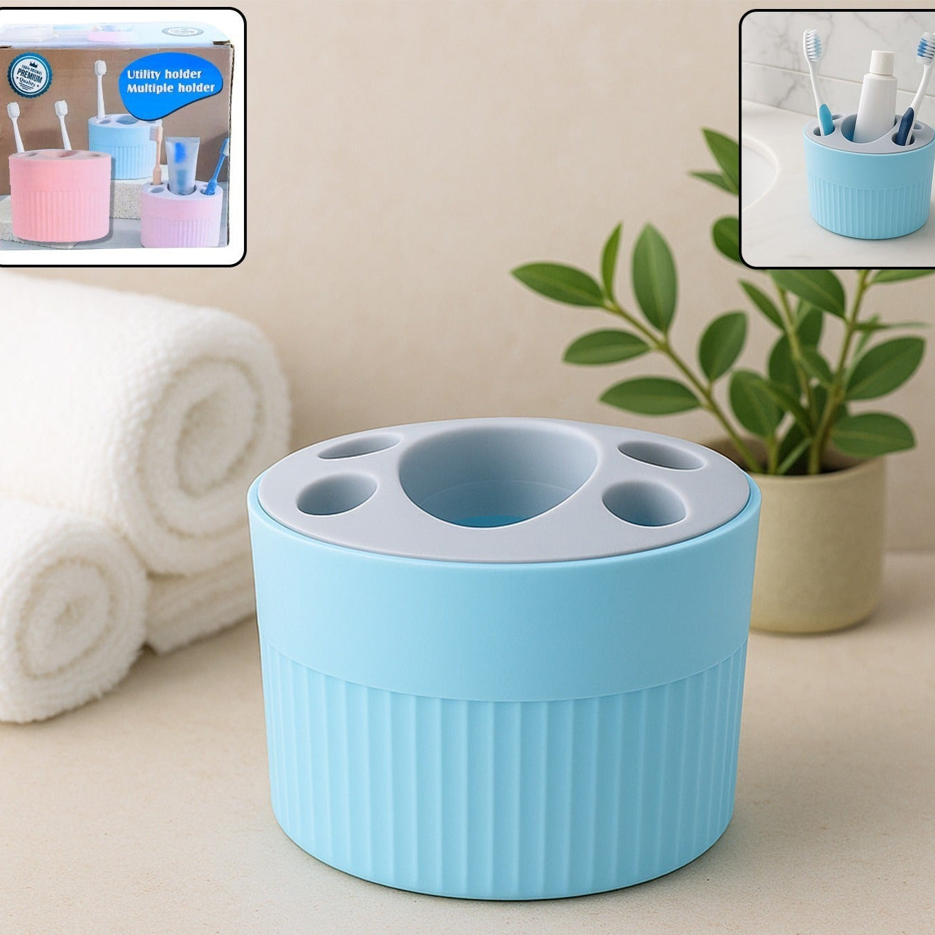 Multipurpose Bathroom Toothbrush And Utility Holder Stand With Multiple Slots (1 Pc) - Happy Price - Image 1
