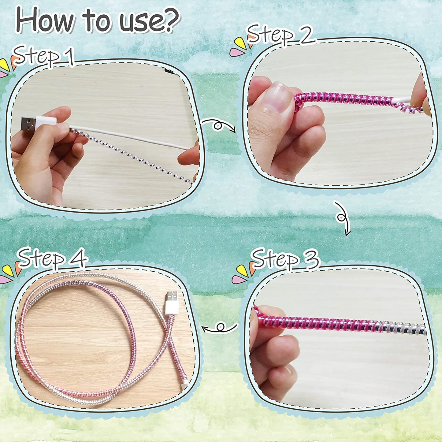 Metallic Finish Cable Spiral Protectorwire Repairpet Cord Protectorheadphone Saver Cable Wrapcover For Mac Charging Cable - Happy Price - Image 5