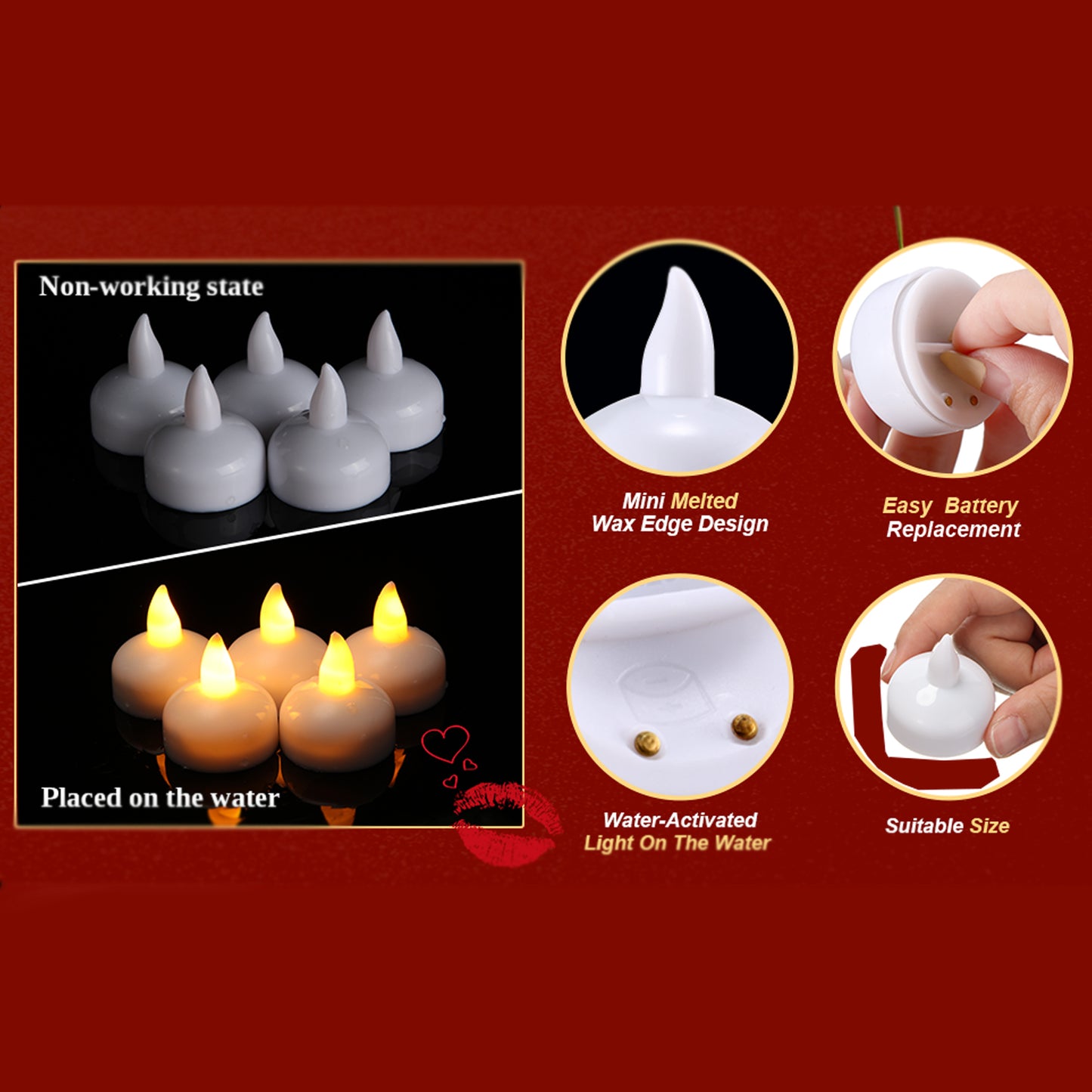 Set Of 8pcs With Transparent Box. Flameless Floating Candles Battery Operated Tea Lights Tealight Candle - Decorative Wedding. - Happy Price - Image 4