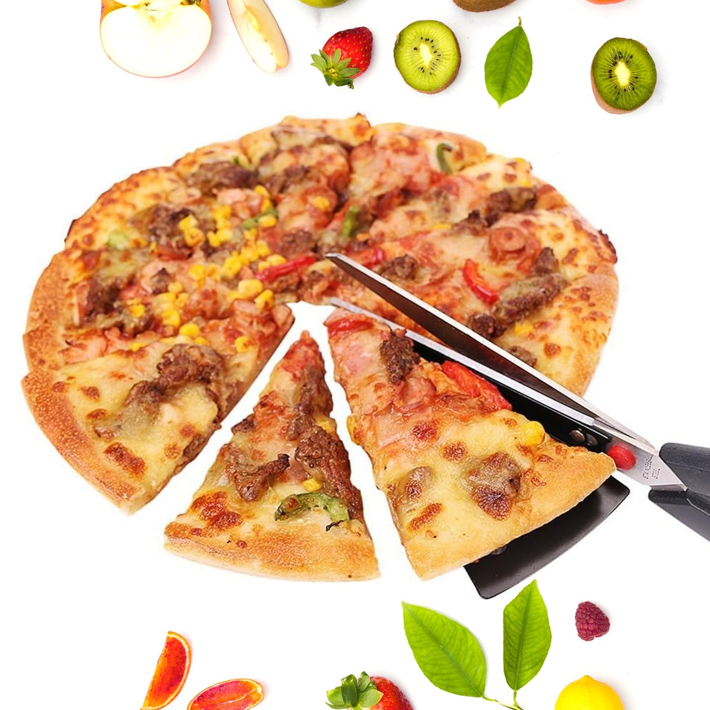 Stainless Steel Pizza Cutter Scissors Plastic Handle With Removable Spatula - Happy Price - Image 4