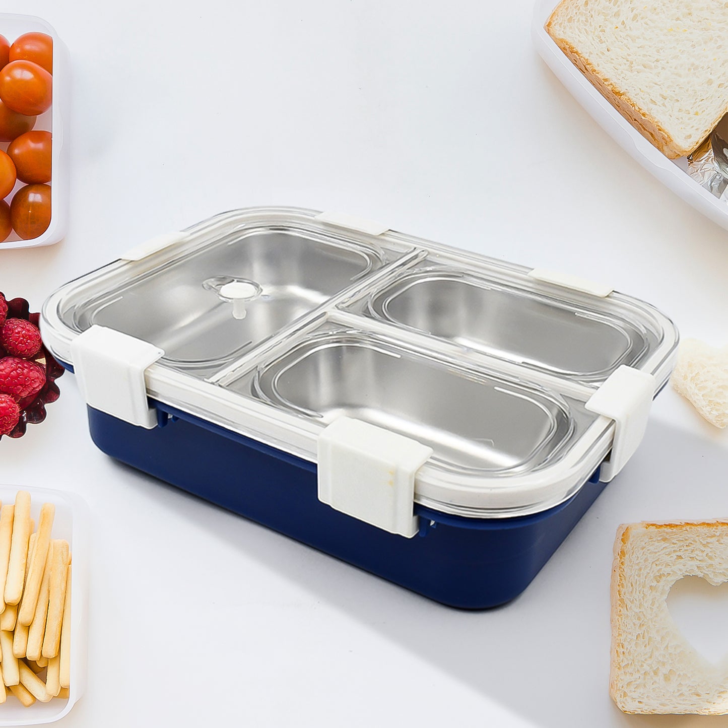 3 Compartment Transparent Stainless Steel Lunch Box For Kids Tiffin Box Lunch Box Lunch Box For Kids Insulated Lunch Box Lunch Box For Office Women And Men Stainless Steel Tiffin Box For Boys Girls School Office - Happy Price - Image 3