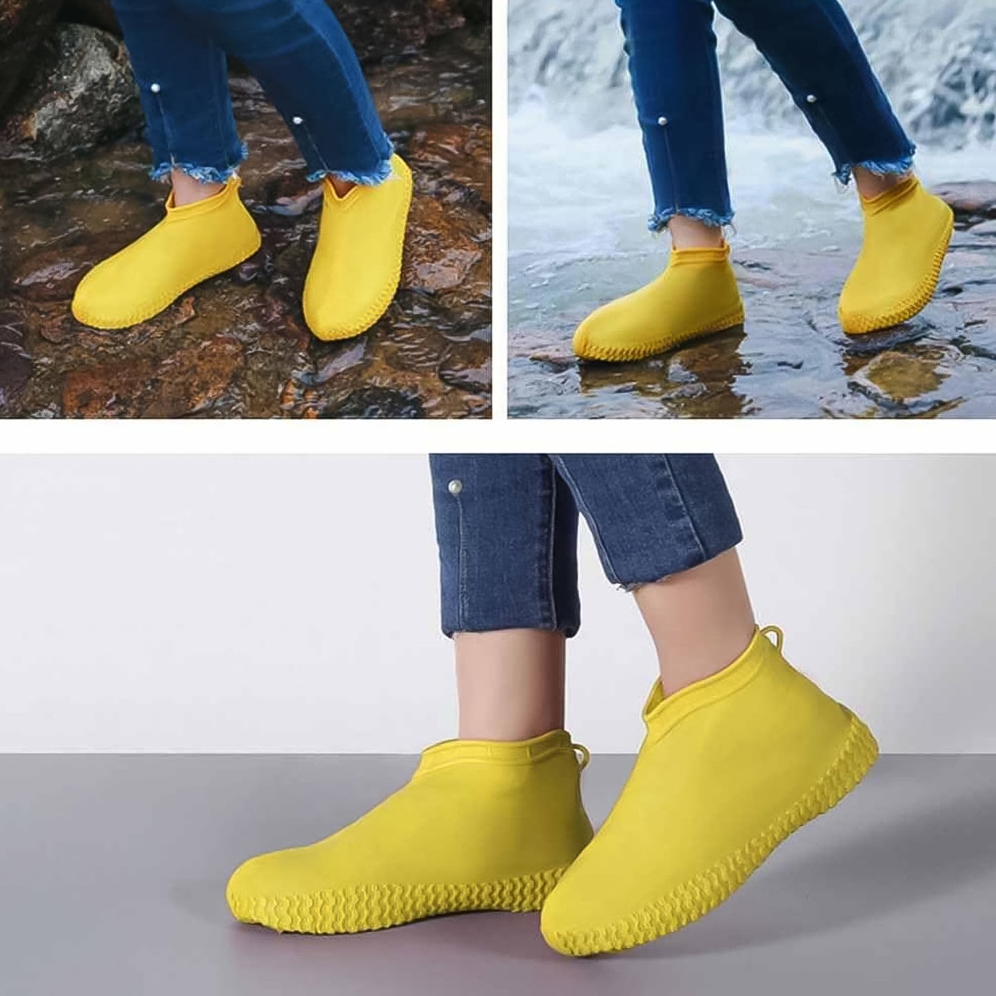Yellow Reusable Silicone Shoe Covers for Rain and Snow - Waterproof, Anti-Skid, and Foldable Boot Protectors (1 Pair) - Happy Price - Image 5