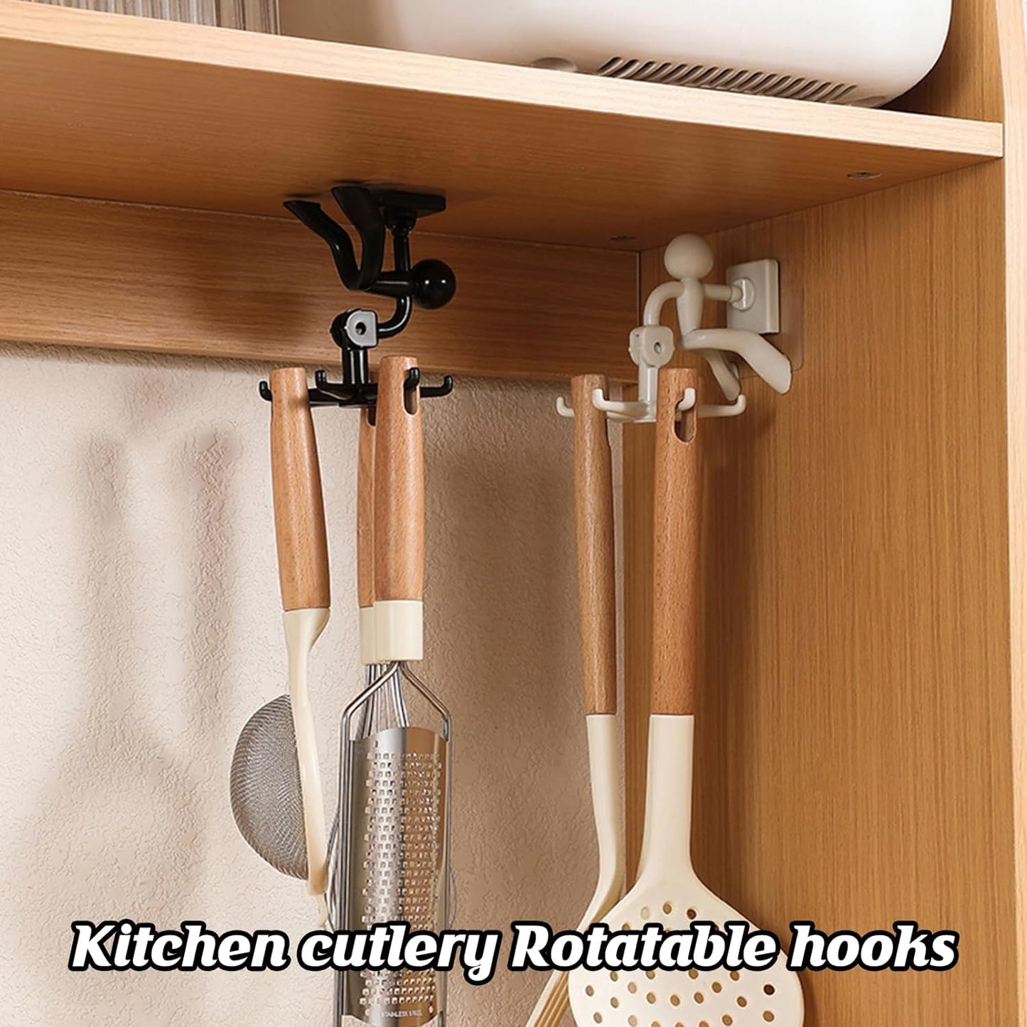 360 Degree Rotating Figure 6 Claw Kitchen Utensils Holder Hook Organizerkitchen Rack Non-punching And Trace Sticky Hook For Bathroom Door Wall White (1 Pc ) - Happy Price - Image 2