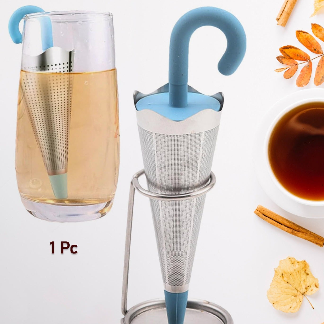 Reusable Cute Umbrella Tea Strainer With Tray  Stand (1 Pc) - Happy Price - Image 1