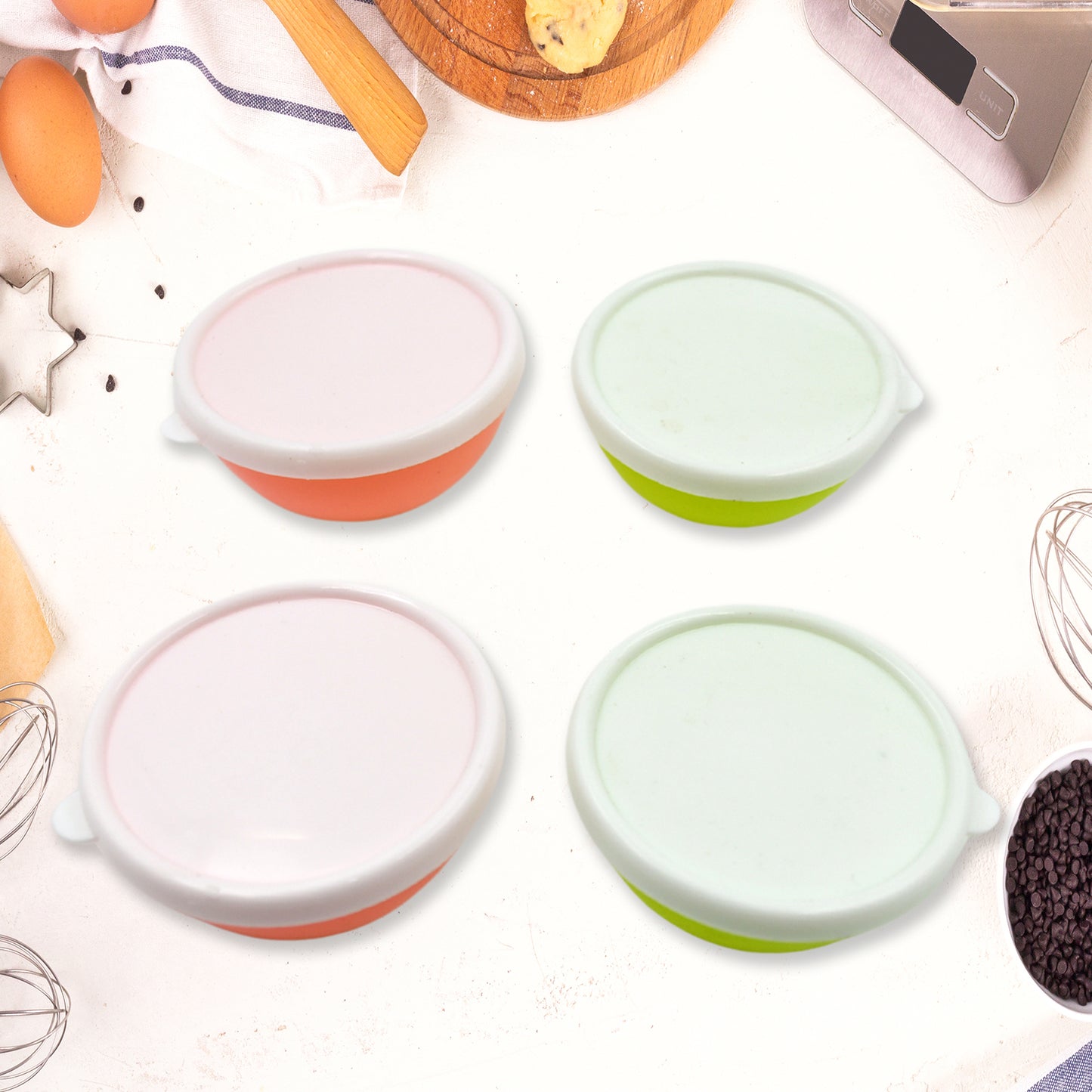 Multipurpose Small Round Plastic Bowl  Katori With Lid Microwave Safe Reusable Lightweight Bowl Dishwasher Safe Chutney Bowl (4 Pcs Set) - Happy Price - Image 2