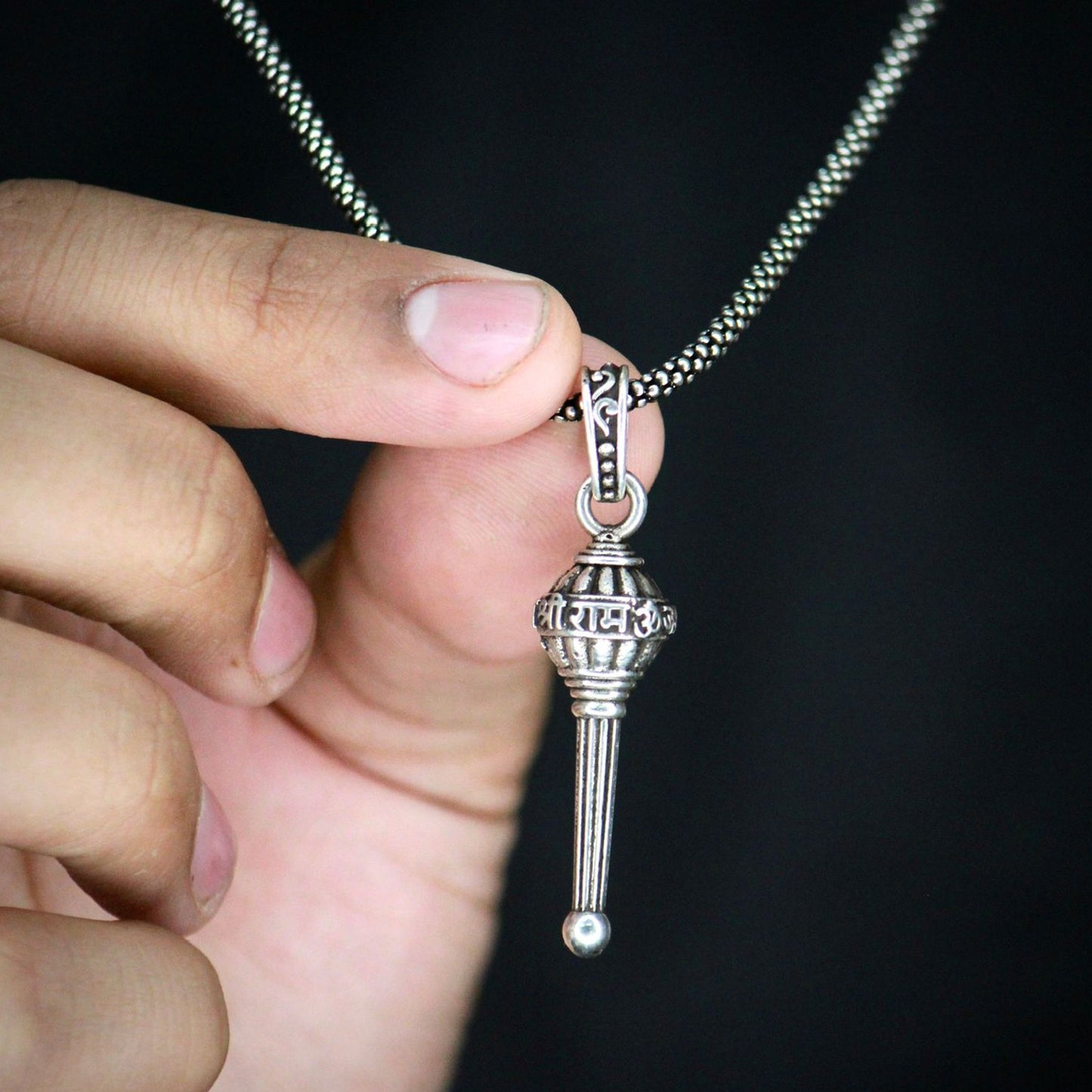 Silver Chain With Gada Pendant  Locket (1 Pc) - Happy Price - Image 7