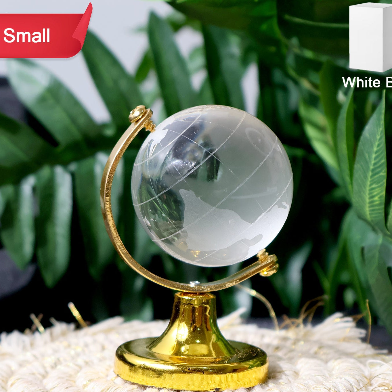 Small Crystal Globe Table Showpiece With Golden Stand (1 Pc) - Happy Price - Image 1