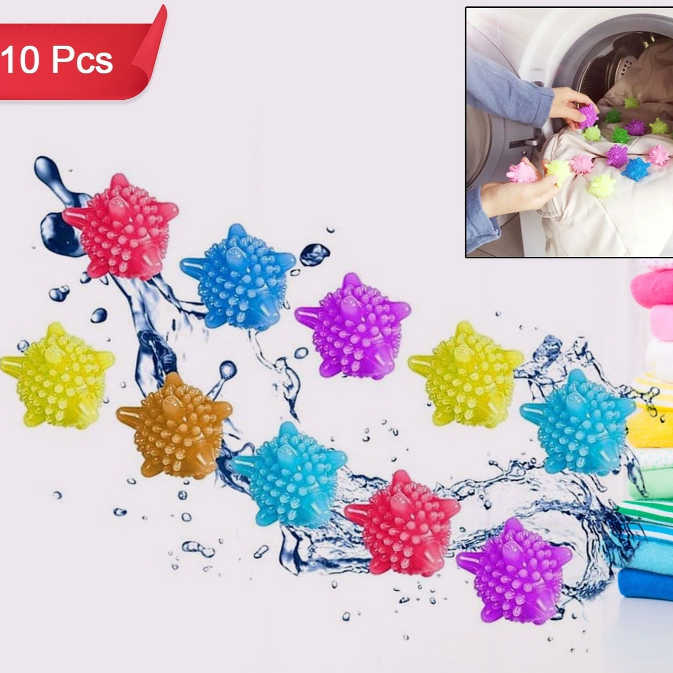 Soft Star Washing Machine Laundry Dryer Balls Laundry Ball For Household Cleaning Washing Machine Clothes Softener (10 Pcs  Multi Color) - Happy Price - Image 1