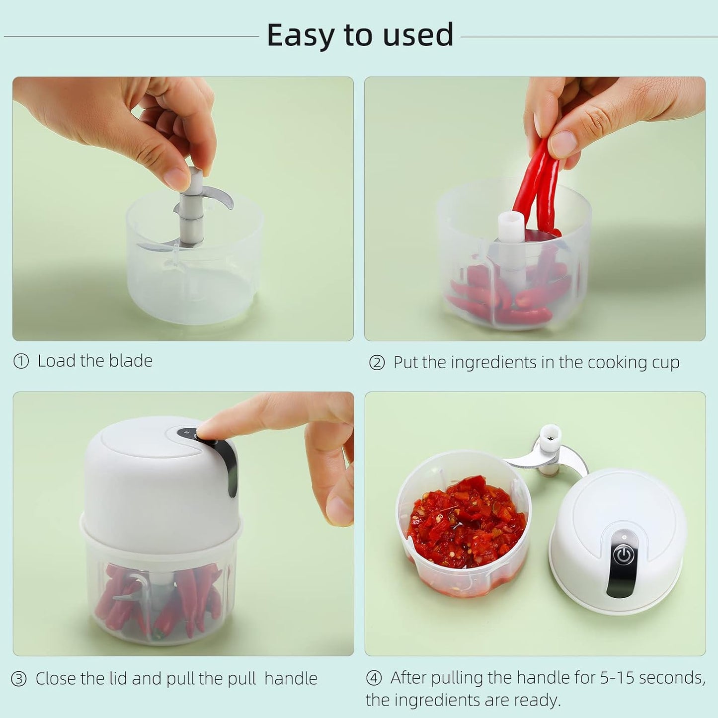 Wireless Usb Rechargeable Mini Electric Garlic Machine  Chopper 3 Blades (250ml) - Happy Price - Image 3