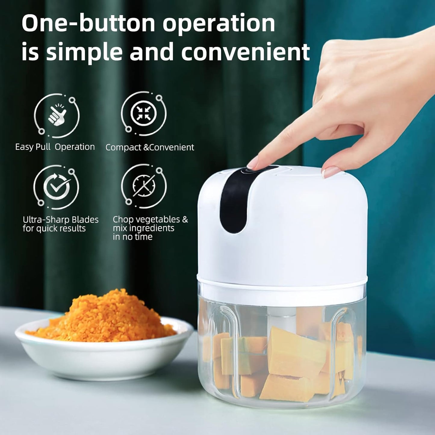 Wireless Usb Rechargeable Mini Electric Garlic Machine  Chopper 3 Blades (250ml) - Happy Price - Image 6