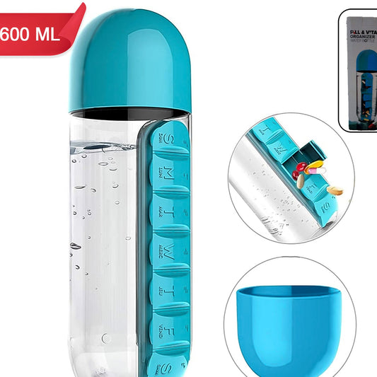 Pill  Vitamin Bottle Water Bottle Multi Functional Use For Traveling  Outdoor Use Water Bottle Travelling Kit Summer Special Bottle (600 Ml   Mix Color ) - Happy Price - Image 1