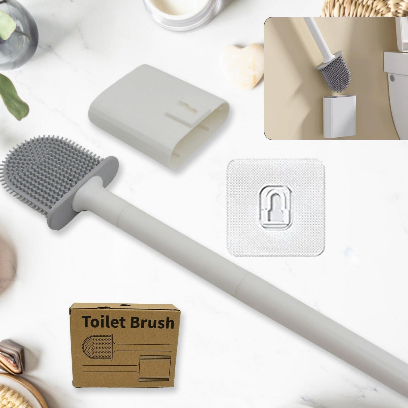 Portable Silicone Toilet Brush With Holder Flex Toilet Brush - Wall Mounted Anti-drip Set Toilet Cleaner Brush  Non-slip Long Handle Toilet Brush Pack Of 1 - Happy Price - Image 1