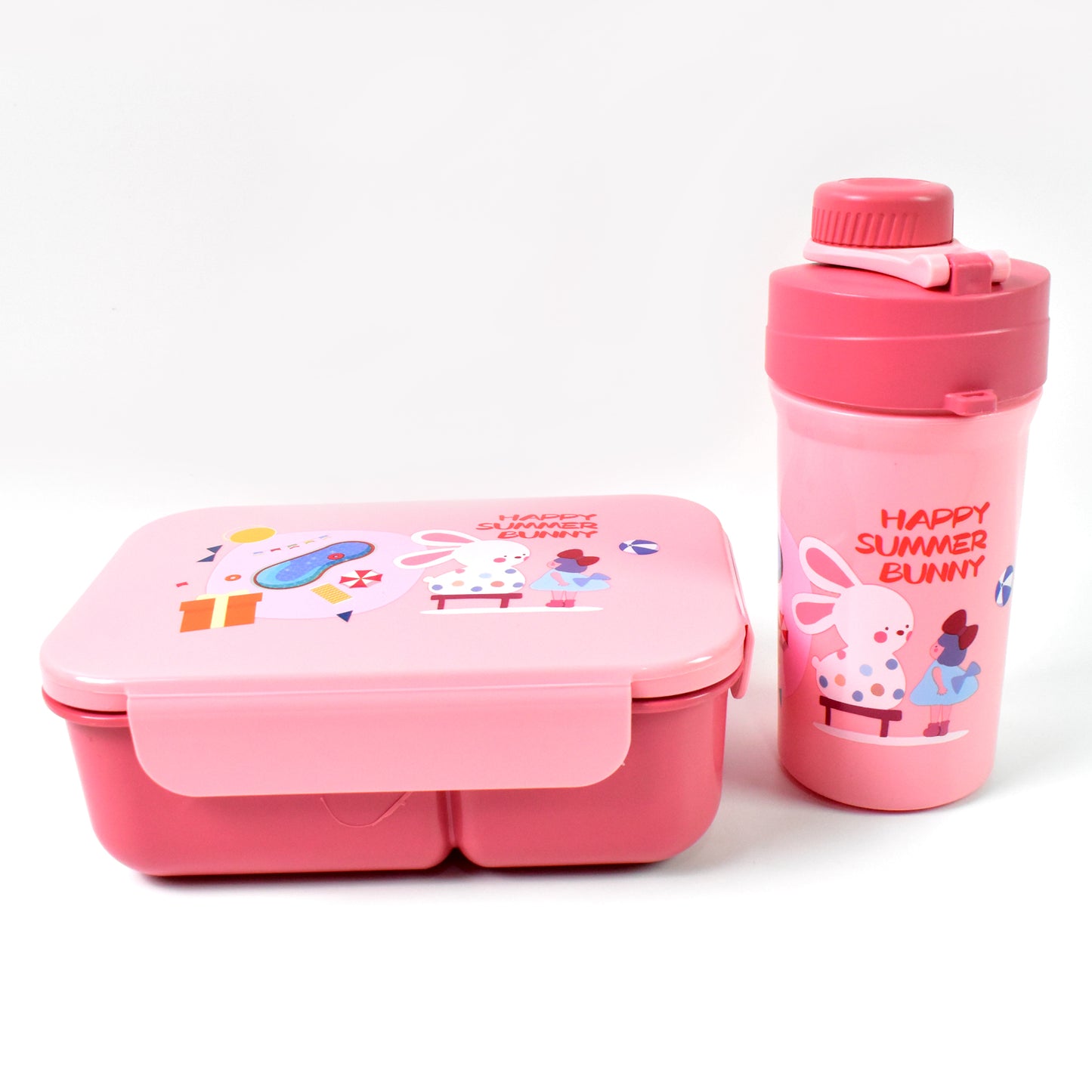 Plastic Lunch Box Leak Proof 2 Compartment With Bottle And Fork (1 Set  Mix Color) - Happy Price - Image 4