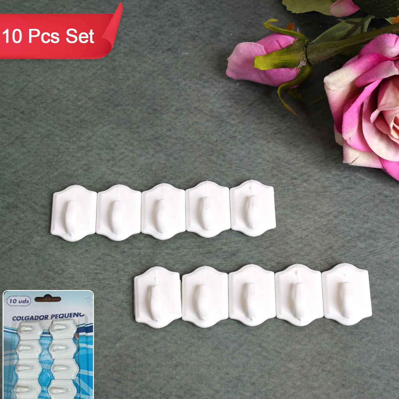 Small Adhesive Hooks For Wall Hanging Adhesive Hooks (10 Pcs Set) - Happy Price - Image 1