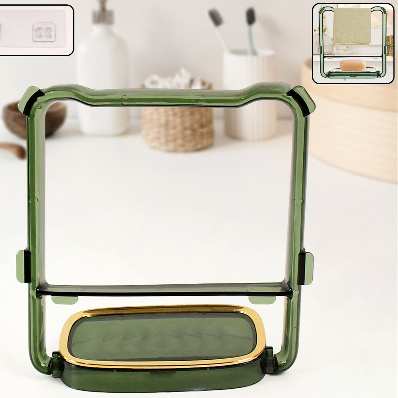 2-in-1 Self-adhesive Towel Hanger  Soap Holder Stand (1 Pc) - Happy Price - Image 1