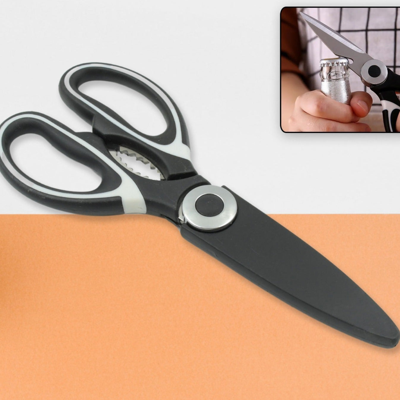 3 In1 Multi-function Kitchen Household For Vegetables Fruit Cheese  Meat Slices With Bottle Opener Stainless Steel Sea Food Scissor (1 Pc ) - Happy Price - Image 1