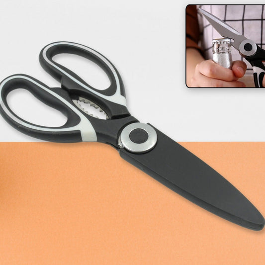 3 In1 Multi-function Kitchen Household For Vegetables Fruit Cheese  Meat Slices With Bottle Opener Stainless Steel Sea Food Scissor (1 Pc ) - Happy Price - Image 1