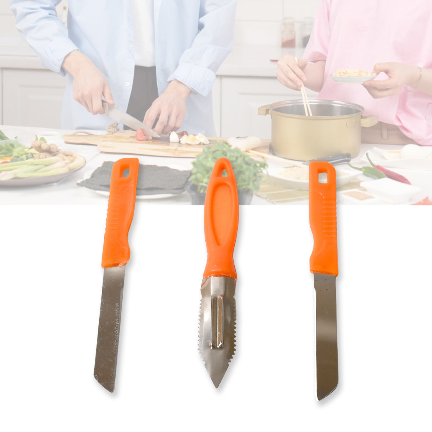 3in1 Multipurpose Stainless Steel Classic Kitchen Knife Set Of 3 For Fruits And Vegetable Chopping  Cutting  Peeling Kitchen Knife  Vegetable Peeler  Plain Knife - Happy Price - Image 5