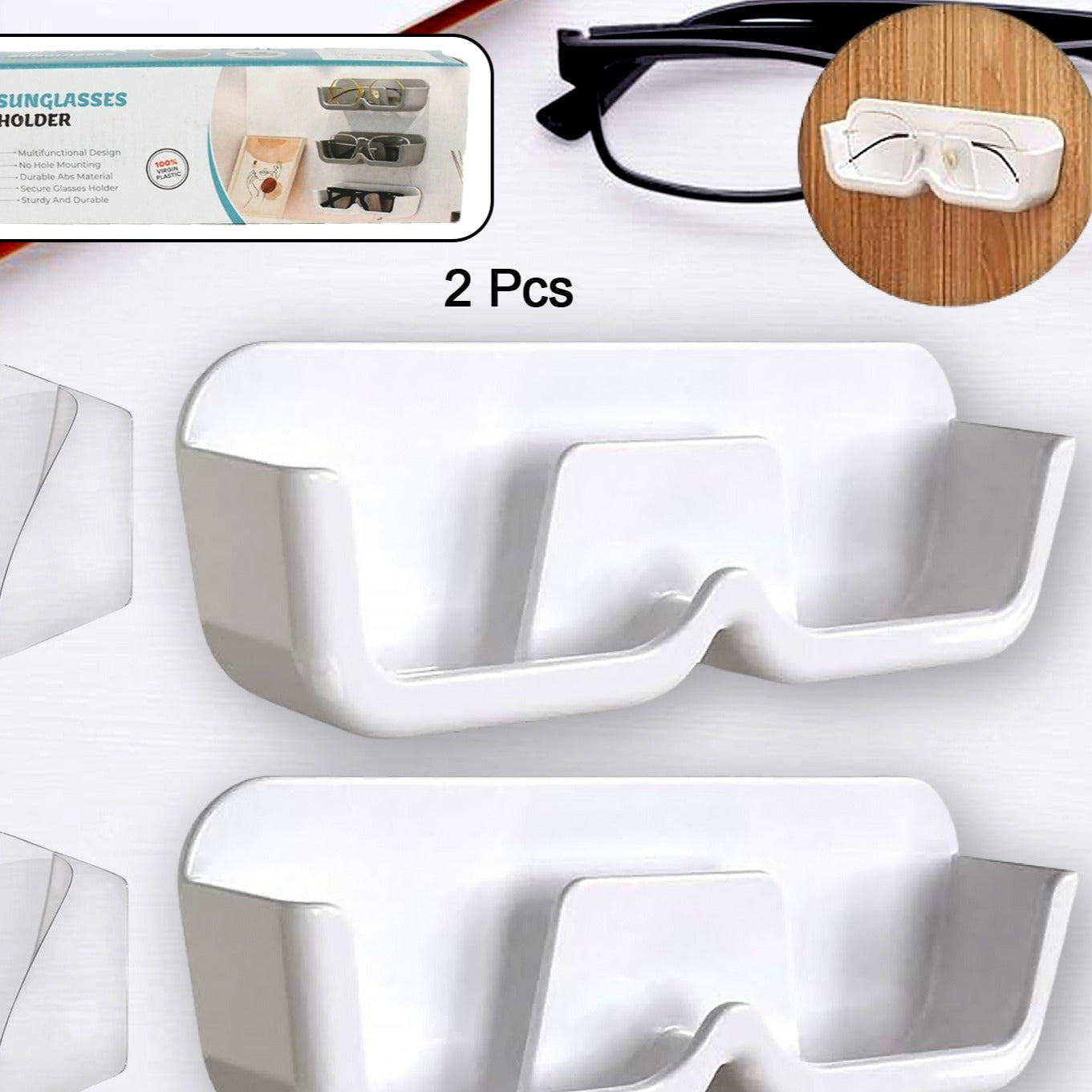 Wall Mount Sunglass Organizer Simple Space Saving Glasses Storage Box Eyewear Stand Holder For Showcase Bedroom Apartment With 2 Pc Double Sided Adhesive Sticker (2 Pcs Set) - Happy Price - Image 1