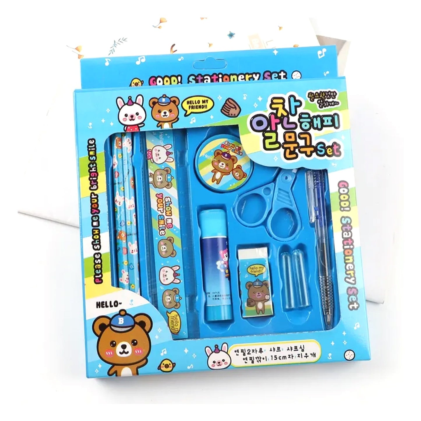 10 Pcs Set Stationary Set Including Pencil Ruler Rubber Pencil Sharpener Glue Ballpoint Pen Scissors Pencil Cover School Office Product Gift - Happy Price - Image 4