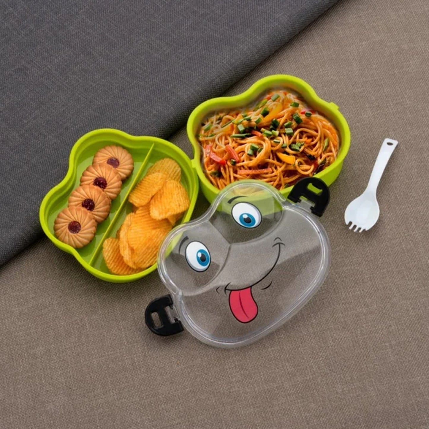 Double Layer Froggy Shape Lunch Box With Spoon (1 Pc  Mix Color) - Happy Price - Image 2