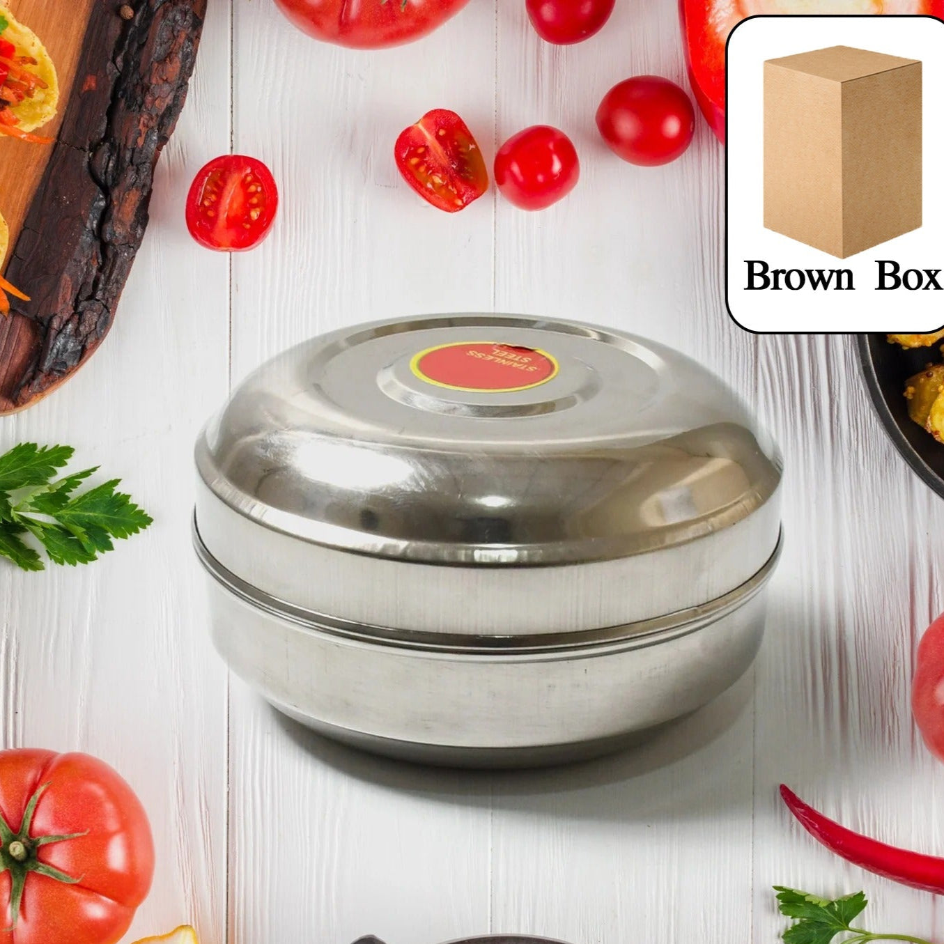 Multi-purpose Stainless Steel Round Shape Tiffin Box - Small Gift For Baby Girl And Baby Boy For Office School  Tuition  Picnic (Big) - Happy Price - Image 1