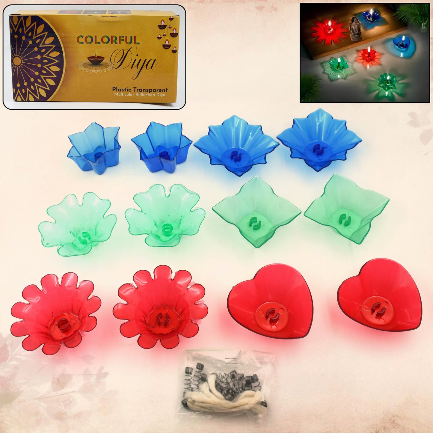 Magical Reflection Diya Set With 6 Attractive Design Cup Set Of 12 Pieces - Happy Price - Image 2