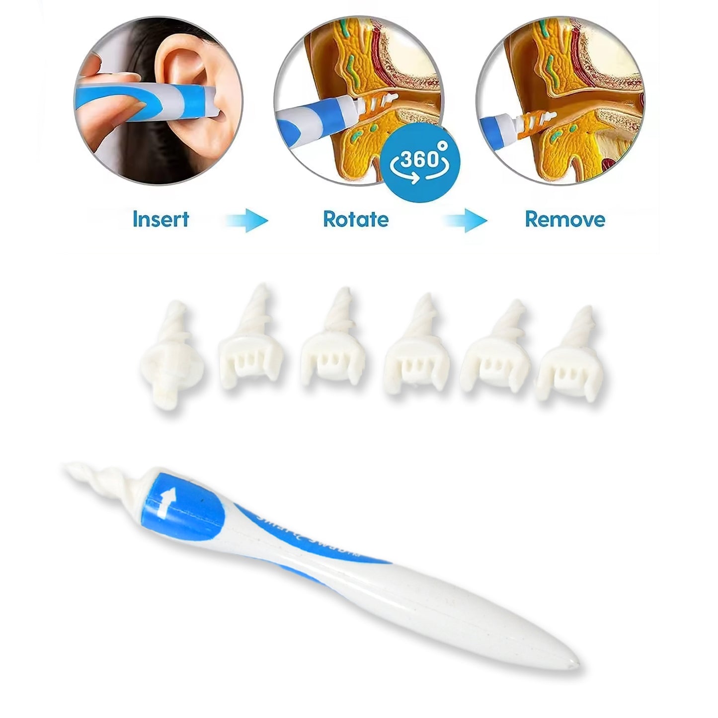 Ear Wax Removal Ear Cleaner Earwax Remover Spiral Soft Silicone Safe Upgraded Smart Earwax Removal Tool Swab Kit With 16 Replacement Tips For Adults  Kids - Happy Price - Image 2