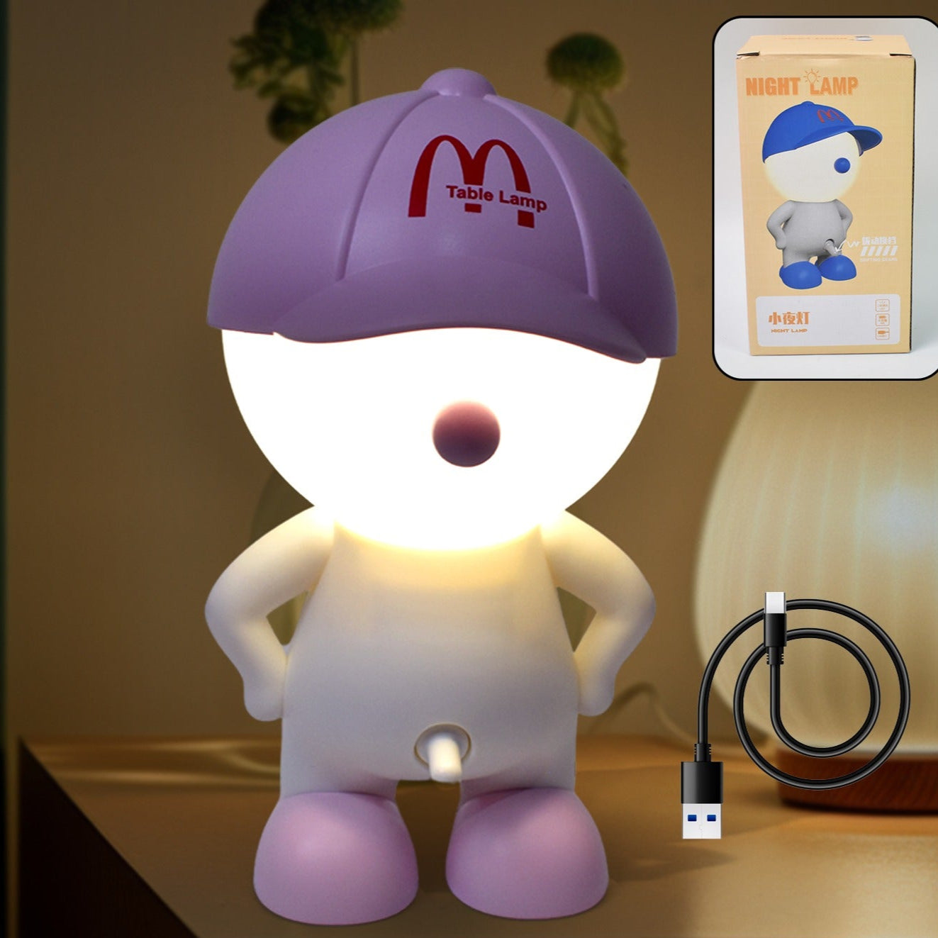 Cute Lovely Cartoon Design Led Desk Night Light With Plastic Head Cap (1 Pc) - Happy Price - Image 1