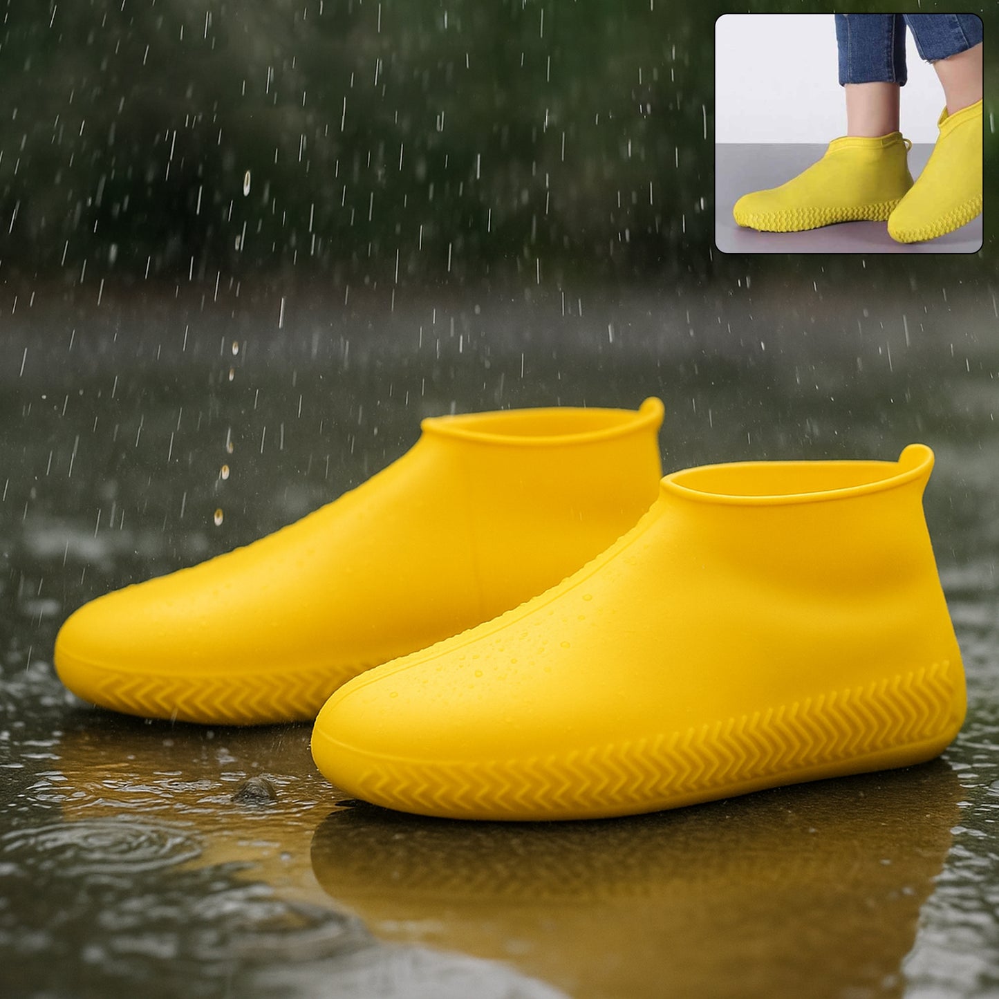 Yellow Reusable Silicone Shoe Covers for Rain and Snow - Waterproof, Anti-Skid, and Foldable Boot Protectors (1 Pair) - Happy Price - Image 6