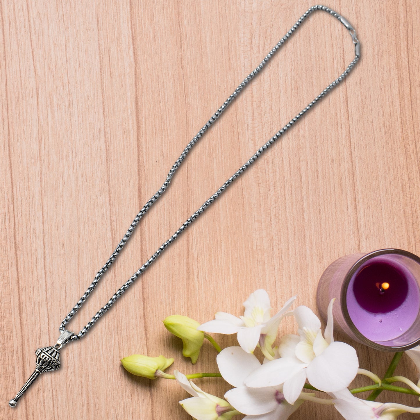 Silver Chain With Gada Pendant  Locket (1 Pc) - Happy Price - Image 2