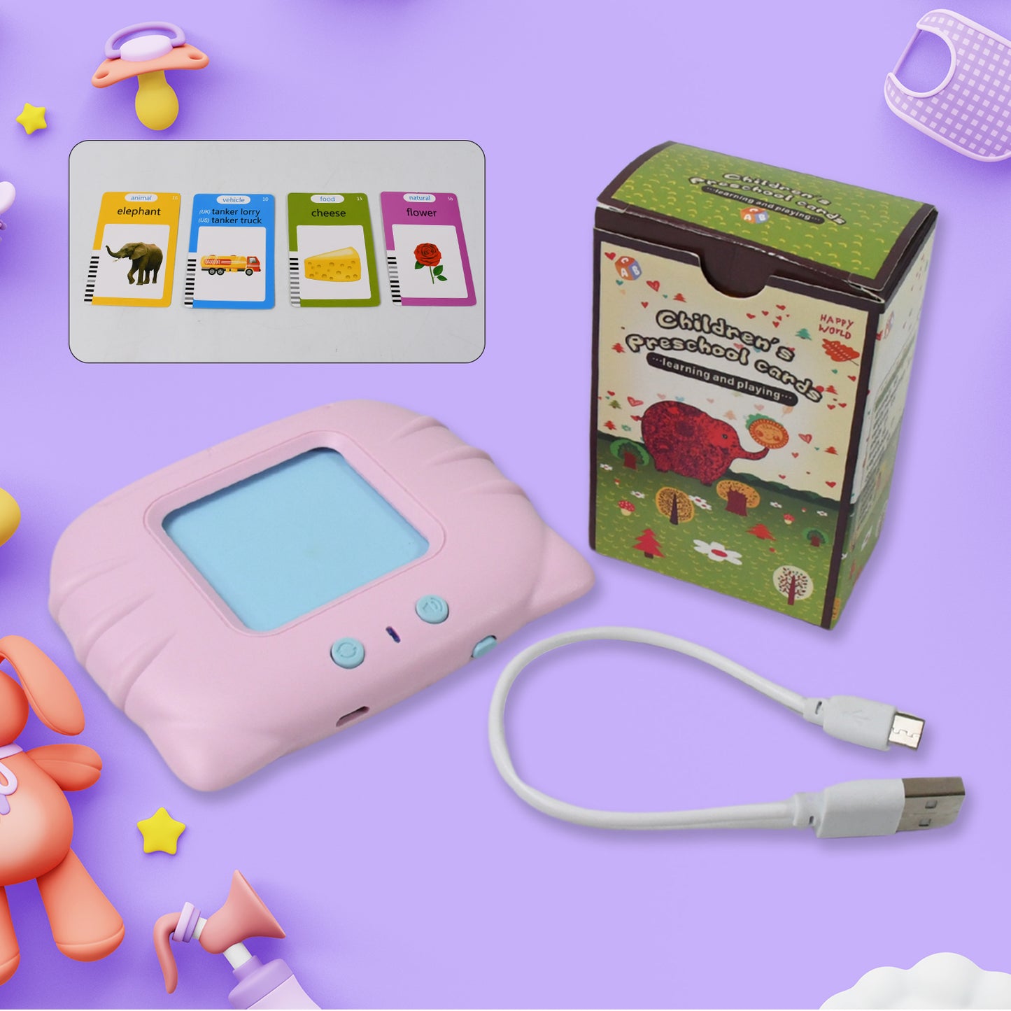 Preschool Learning Toys Flash Cards For Small Kids Educational Toys English Words Learning Machine For Kids With 224 Words Birthday Gift For Kids Intelligent Electric Kids Language Card (1 Set) - Happy Price - Image 2