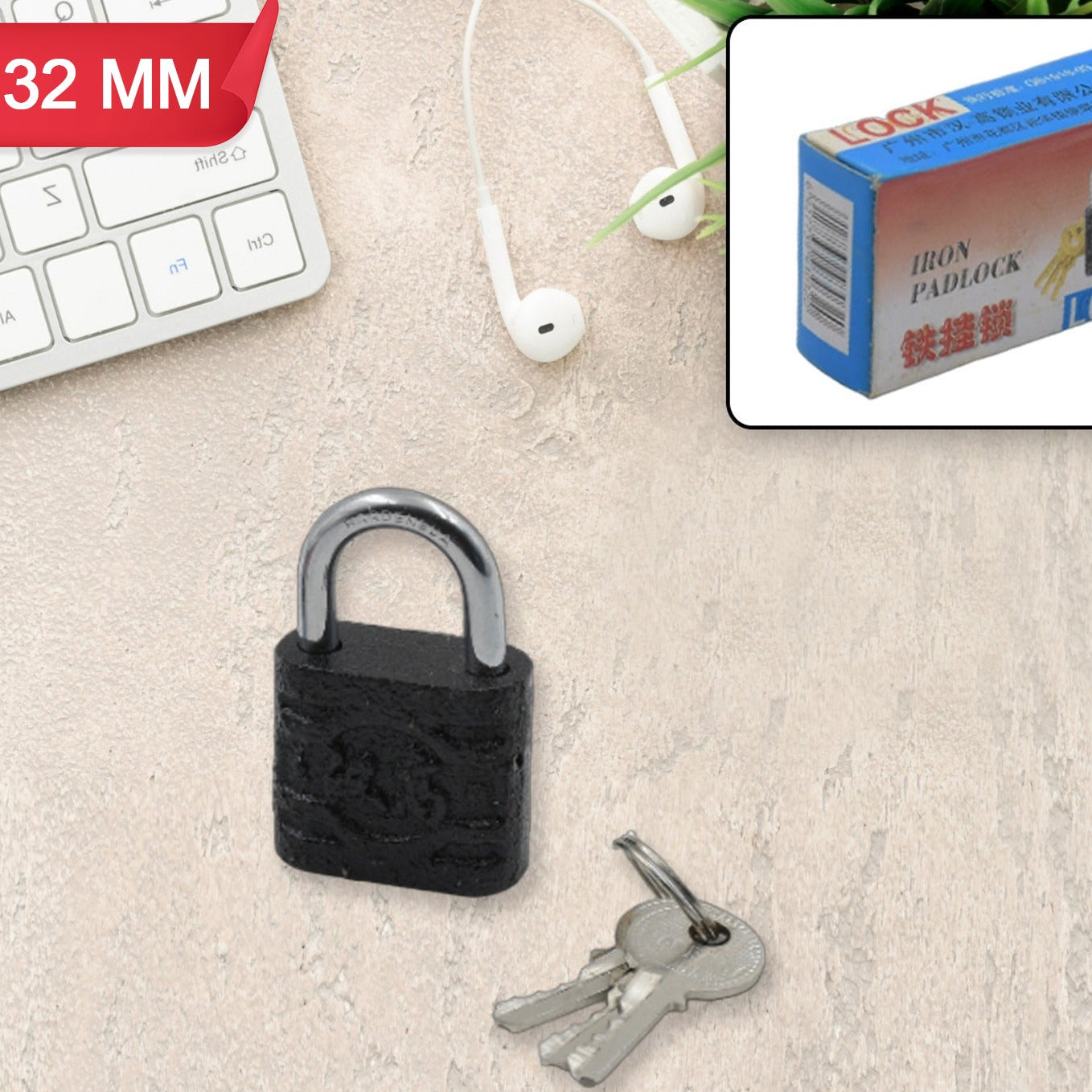 Iron Padlockbrass Core And Thickened Spray Black Iron Door Lock For Home Dormitory Waterproof Antirust Anti-theft Padlocks Outdoor Gate Shed Locks Warehouse Big Iron Door Drawer Lock (75mm60mm32mm) - Happy Price - Image 1