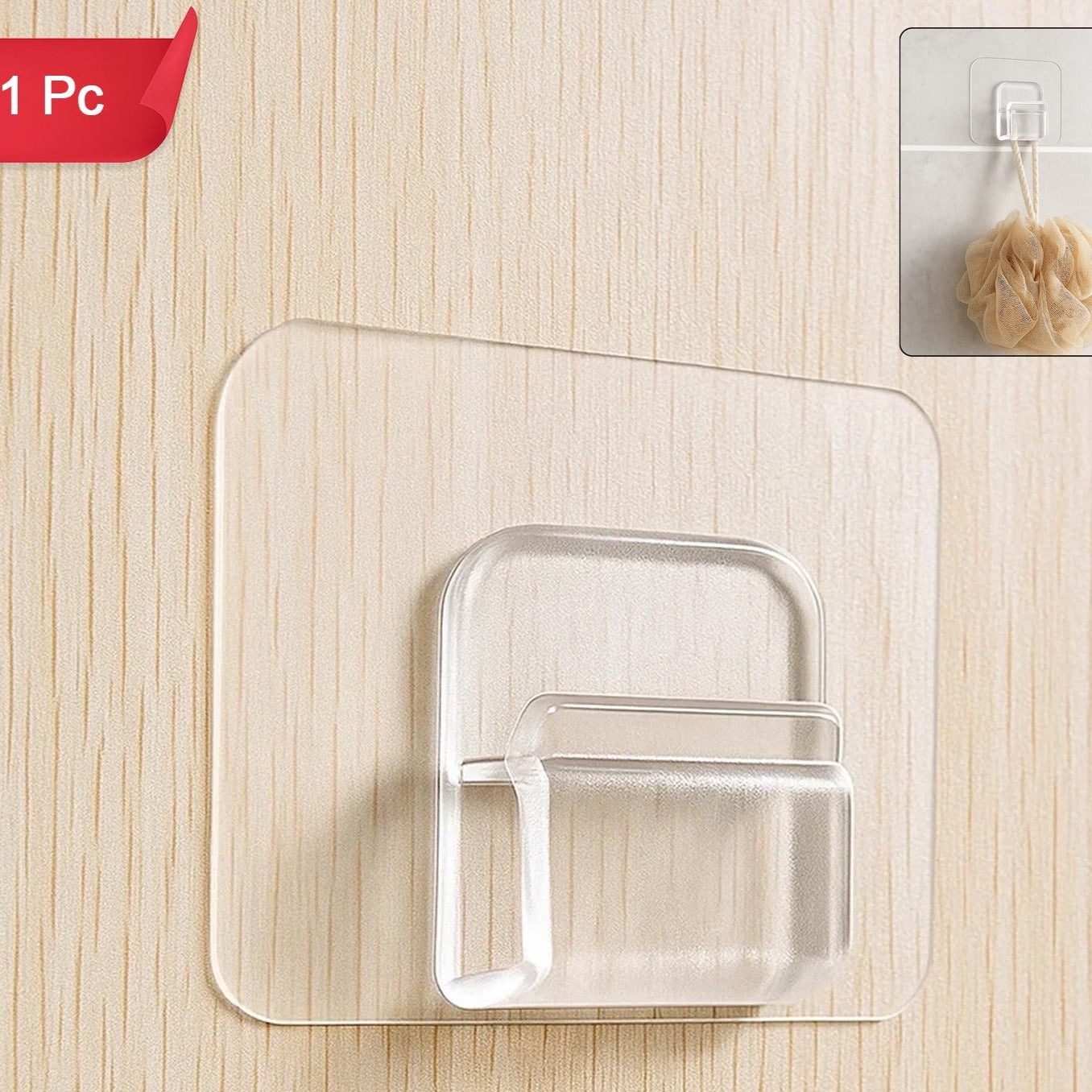 Cute Cartoon Print Transparent Wall Hook With Self-adhesive Back (1 Pc) - Happy Price - Image 1