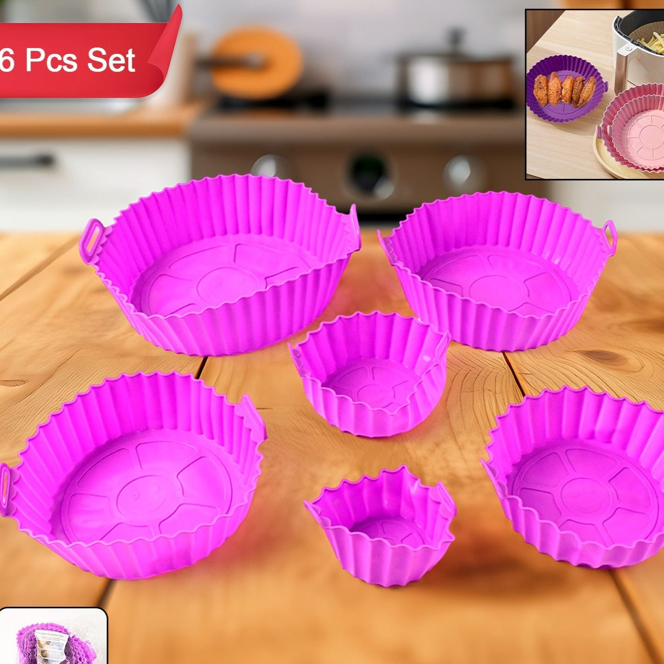 Air Fryer Reusable Silicone Pot With Handles (6 Pc Set) - Happy Price - Image 1