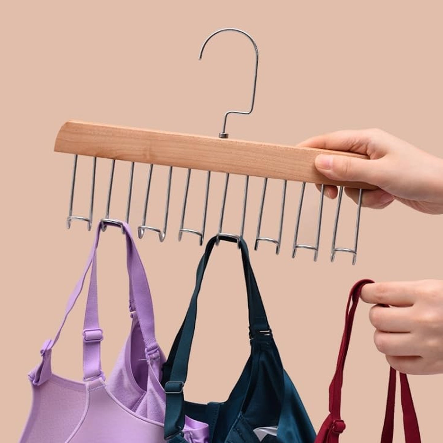 Space Saving 8 Hooks Wooden Hangers (Hanging Hook Included  1 Pc) - Happy Price - Image 3