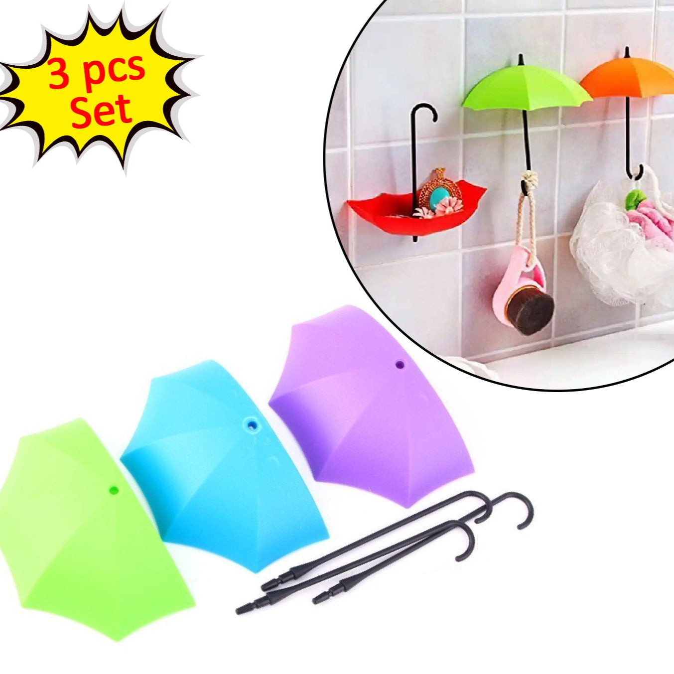 Multipurpose Umbrella Key Hat Holder Wall Hanging Hook Multicolor - Happy Price - Image 1