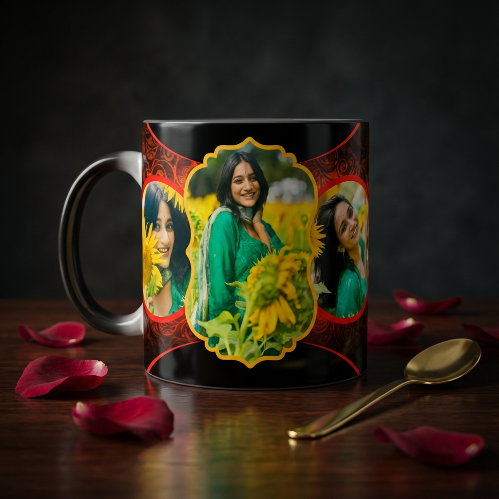 Royal Crimson Ornate – Custom Photo Print Ceramic Mug (11oz)