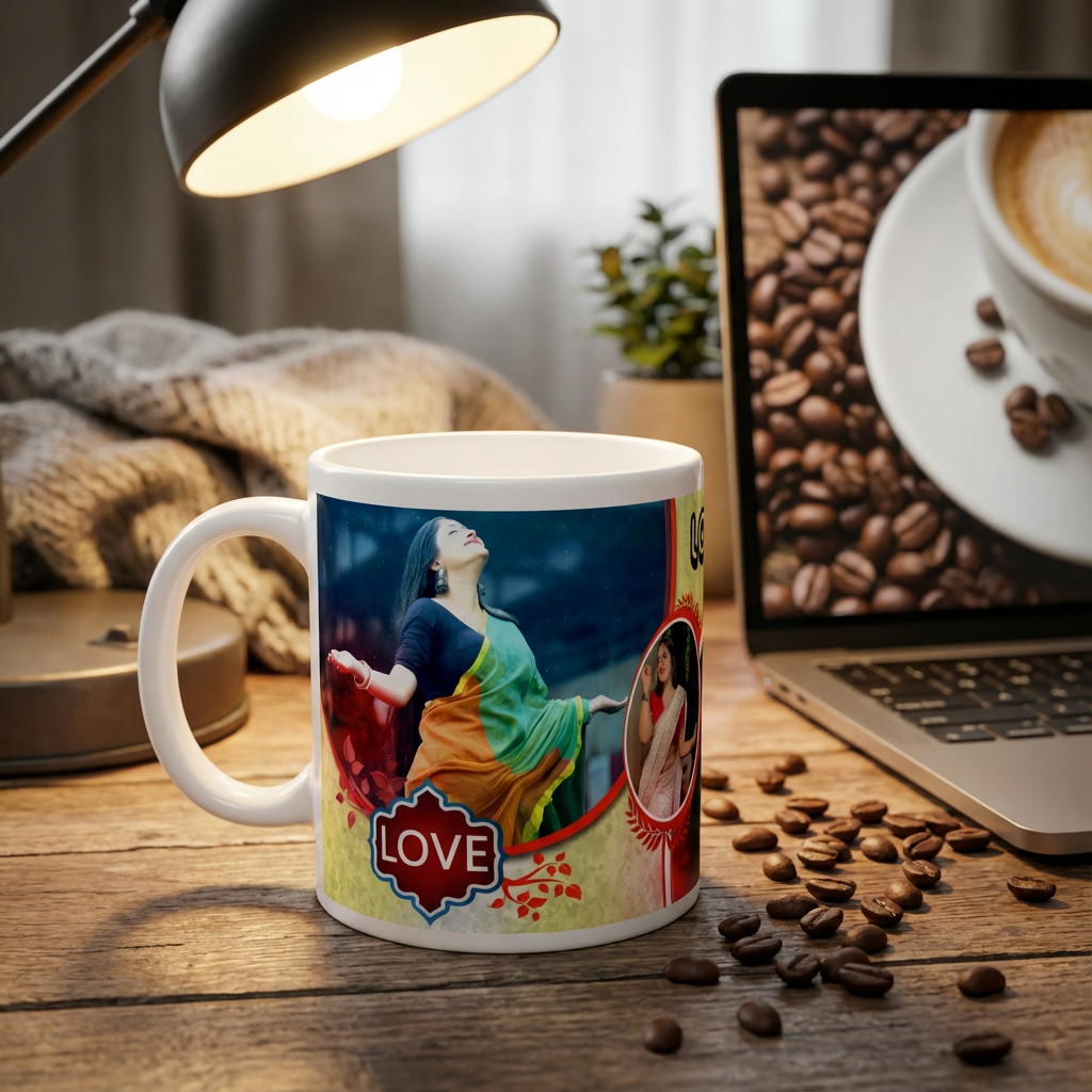 "Love My Wife" Golden Collage – Custom Photo Print Ceramic Mug (11oz) - Personalized Gift with 3 Photos