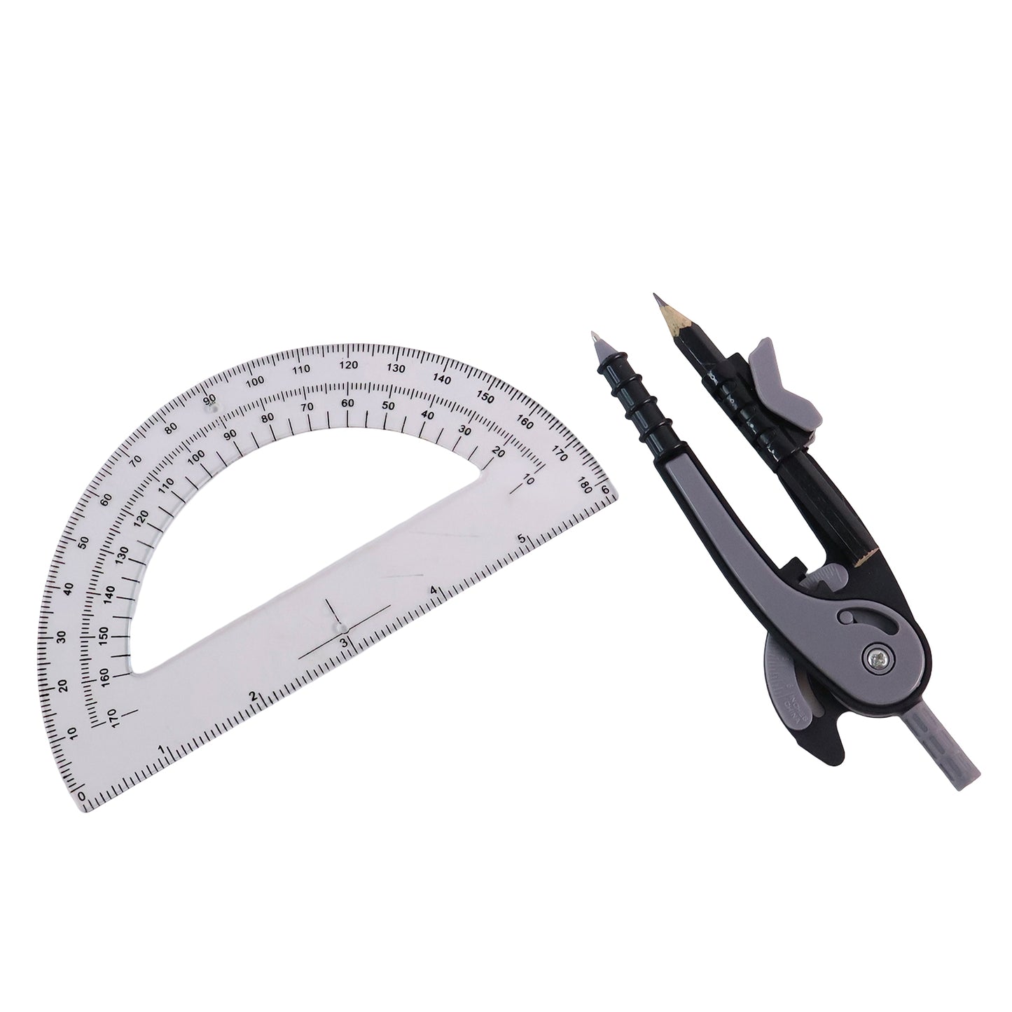 2-piece Geometry Protractor Set With Lock And Transparent Protractor - Happy Price - Image 4