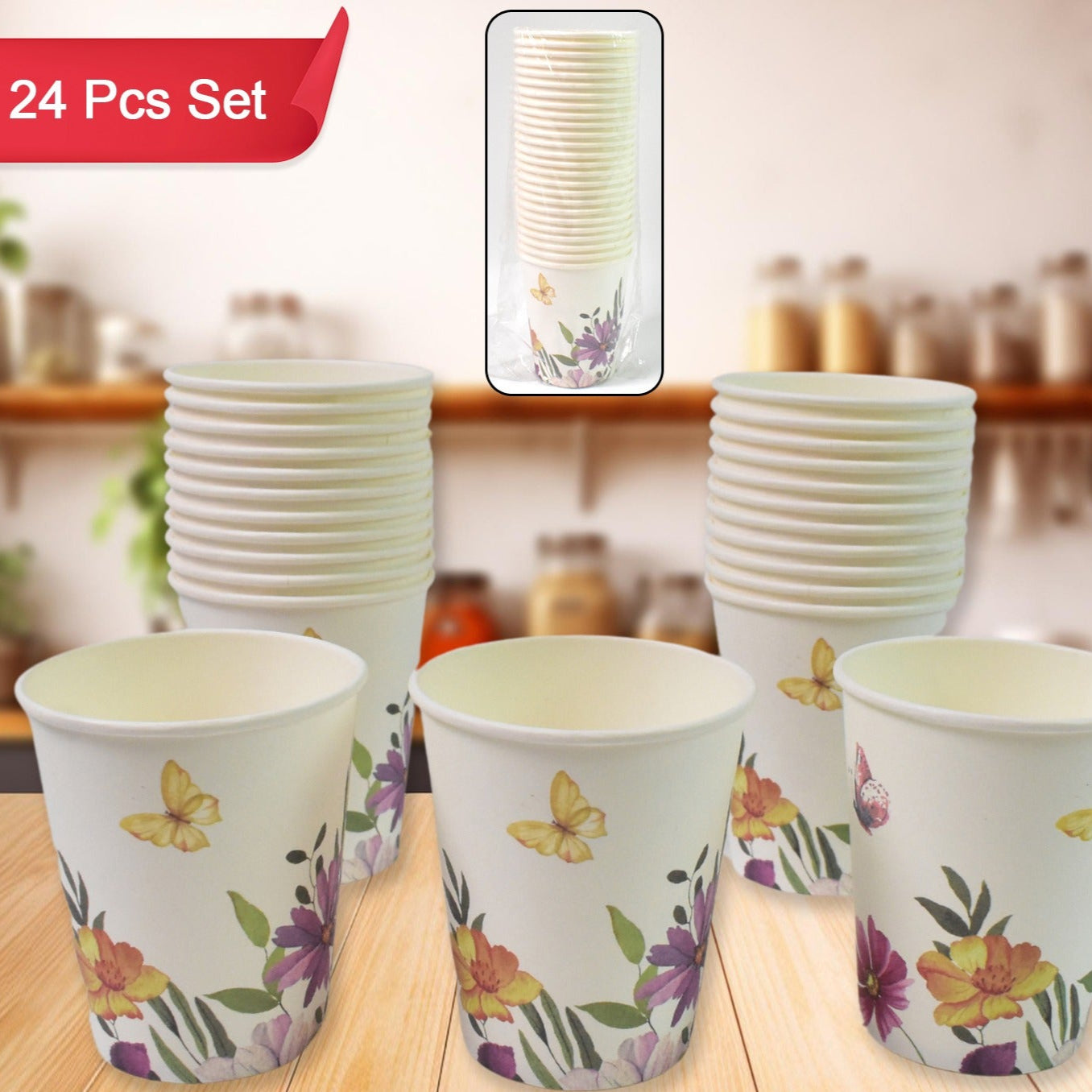 Disposable Paper Cups Disposable Tea Coffee Cups (24 Pcs Set  Mix Color  Design) - Happy Price - Image 1