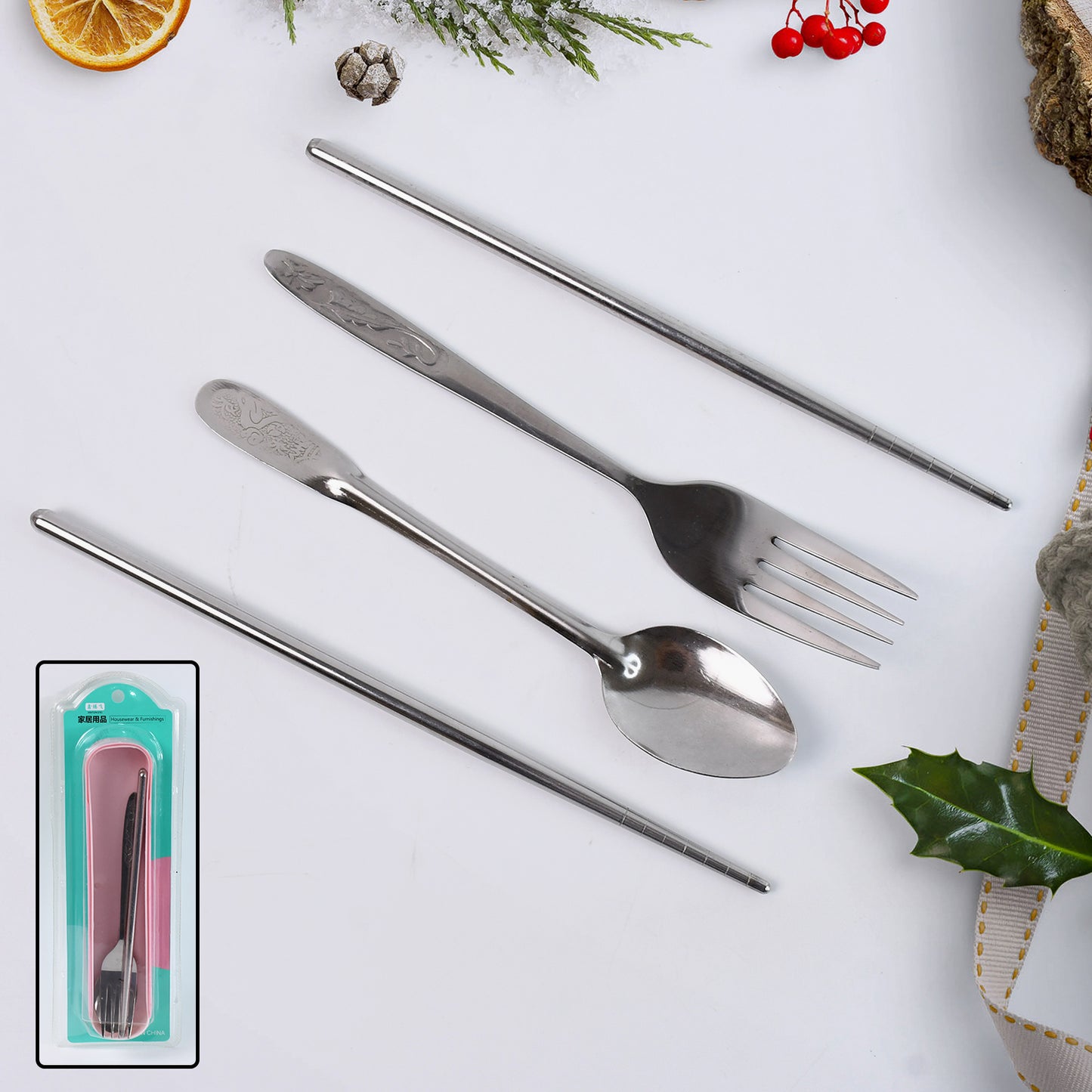 Portable Utensils Travel Camping Cutlery Set 4 Pc With Case - Happy Price - Image 3