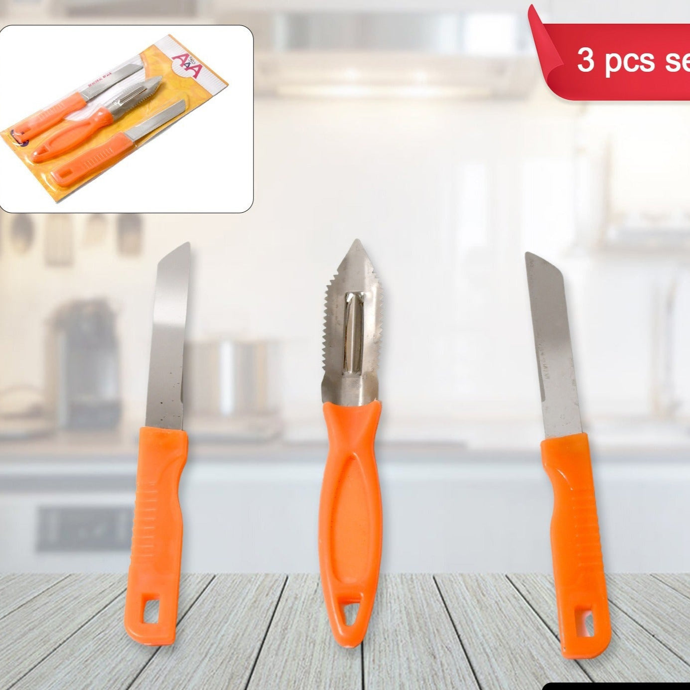 3in1 Multipurpose Stainless Steel Classic Kitchen Knife Set Of 3 For Fruits And Vegetable Chopping  Cutting  Peeling Kitchen Knife  Vegetable Peeler  Plain Knife - Happy Price - Image 1