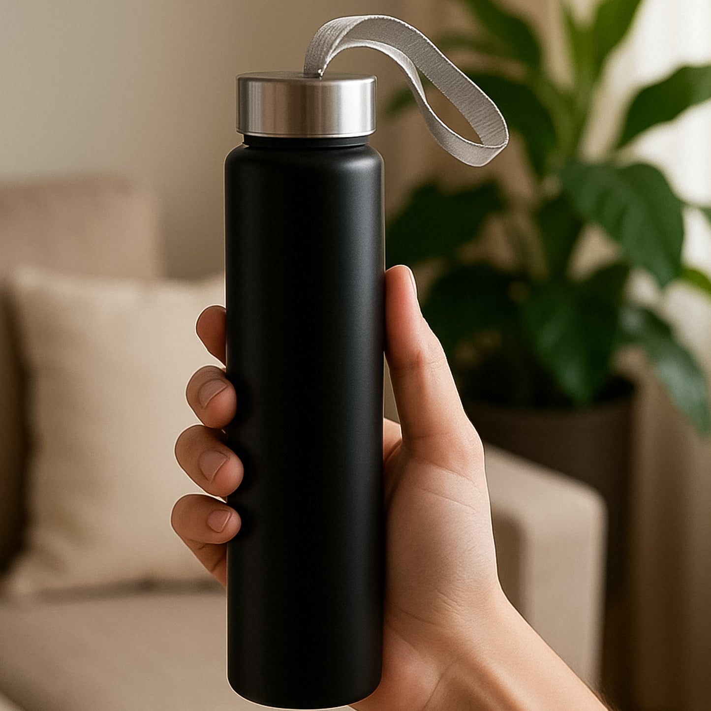Portable Stainless Steel Water Bottle With Strap (Approx 250ml) - Happy Price - Image 6