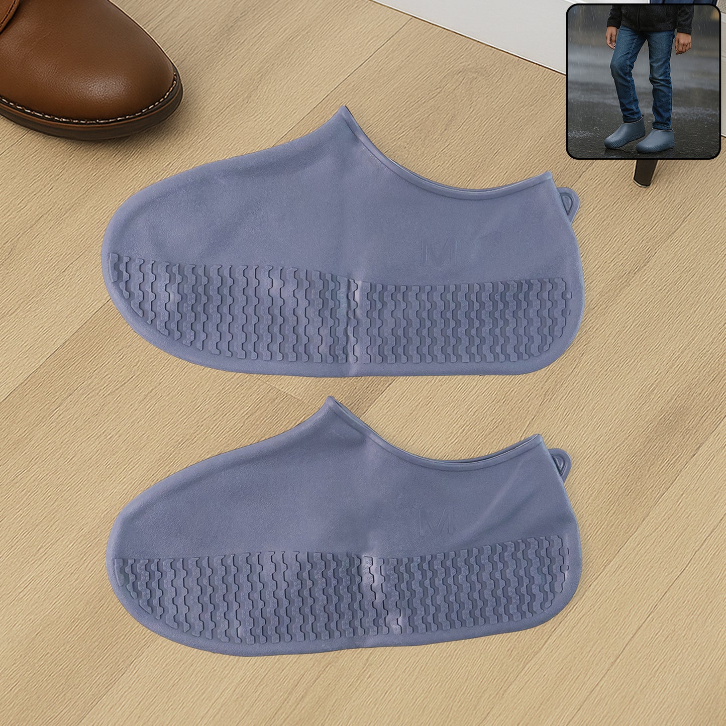 Grey Non-slip Silicone Rain Reusable Anti Skid Waterproof Fordable Boot Shoe Cover (1 Pair ) - Happy Price - Image 2